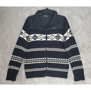 LRL Ralph Lauren Active Nordic Knit Sweater Jacket Women's Large Black Fair Isle